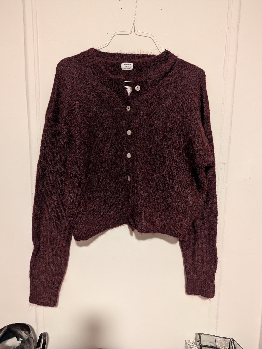 Cozy Women's Button-Front Sweater Cardigan - Deep Plum